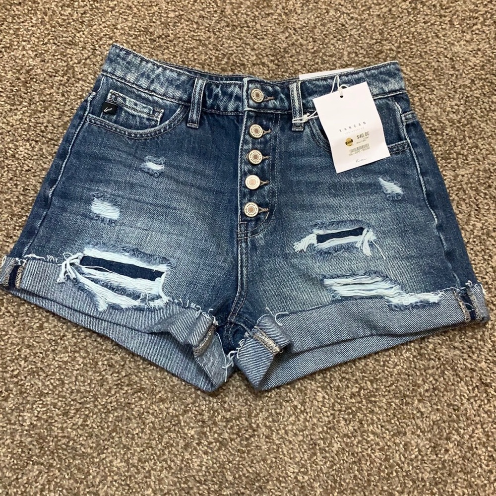 KanCan High Rise Button Fly Shorts